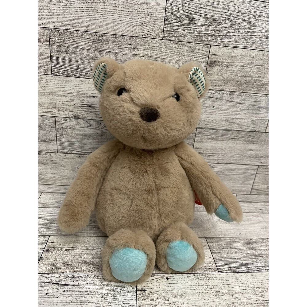 B Softies Teddy Bear Plush Cara-Mellow 11" Brown w/ Blue Paws Soft Stuffed Toy